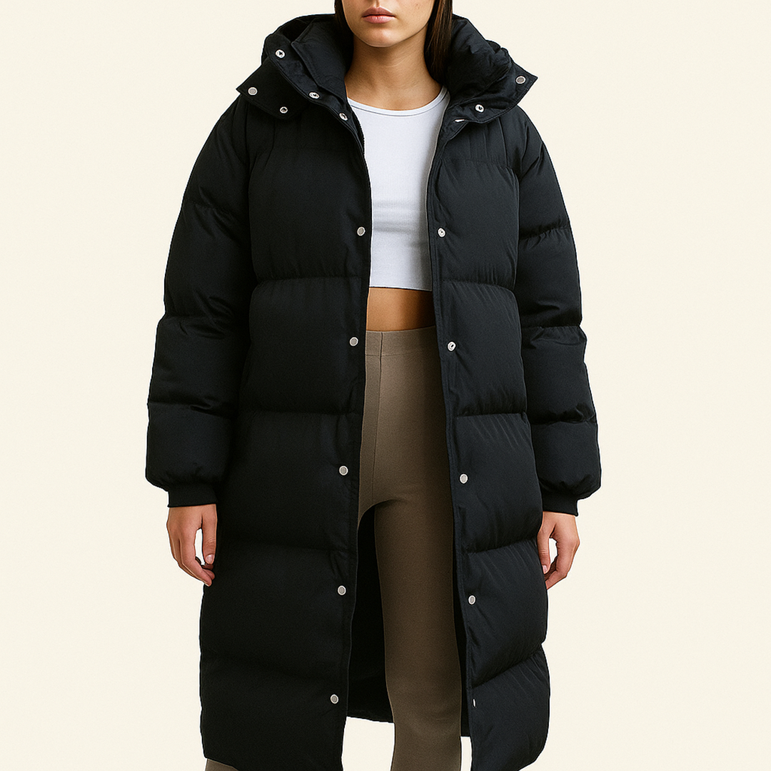 Długi Pikowany Puchowy Płaszcz Dla Kobiet | Zima