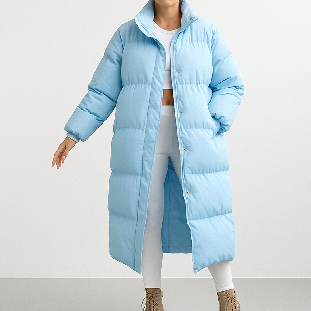Długi Pikowany Puchowy Płaszcz Dla Kobiet | Zima