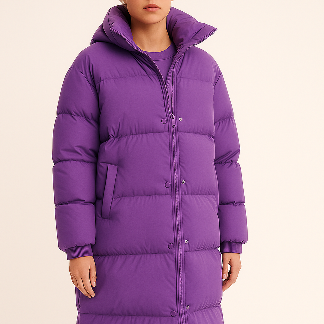 Długi Pikowany Puchowy Płaszcz Dla Kobiet | Zima