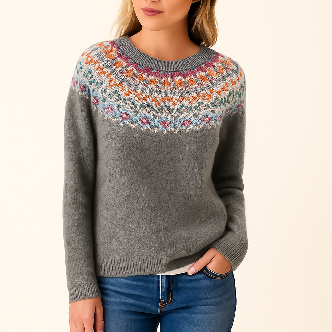 Damski Zimowy Sweter Dzianinowy | Okrągły Dekolt