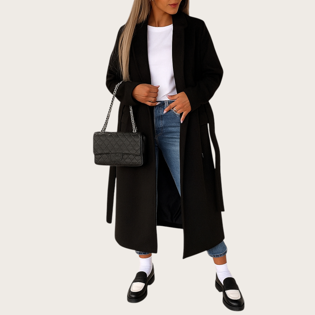 Damska Długa Zimowa Kurtka | Wełniany Płaszcz