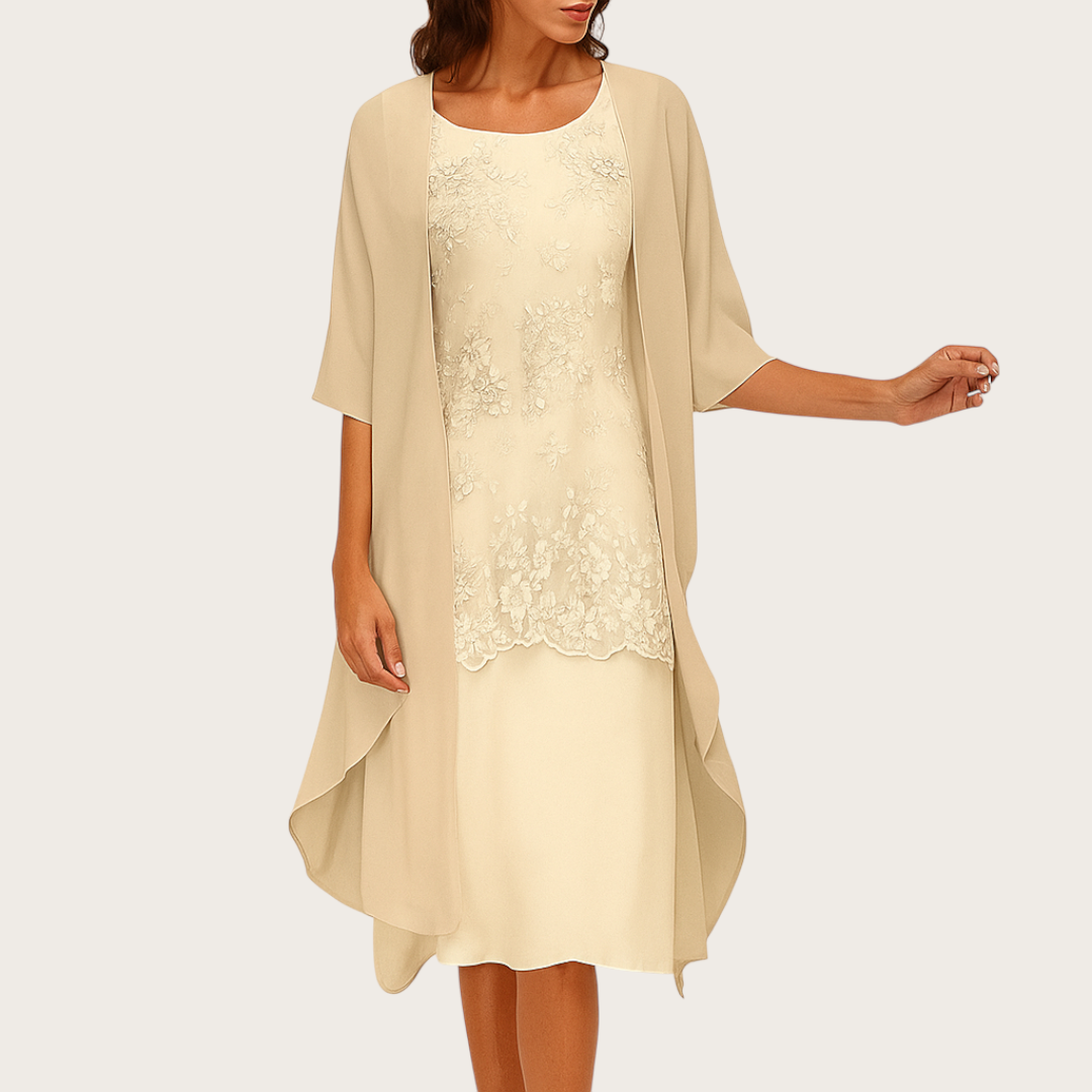 Damska Dwuczęściowa Sukienka Wieczorowa w Kwiaty | Mini