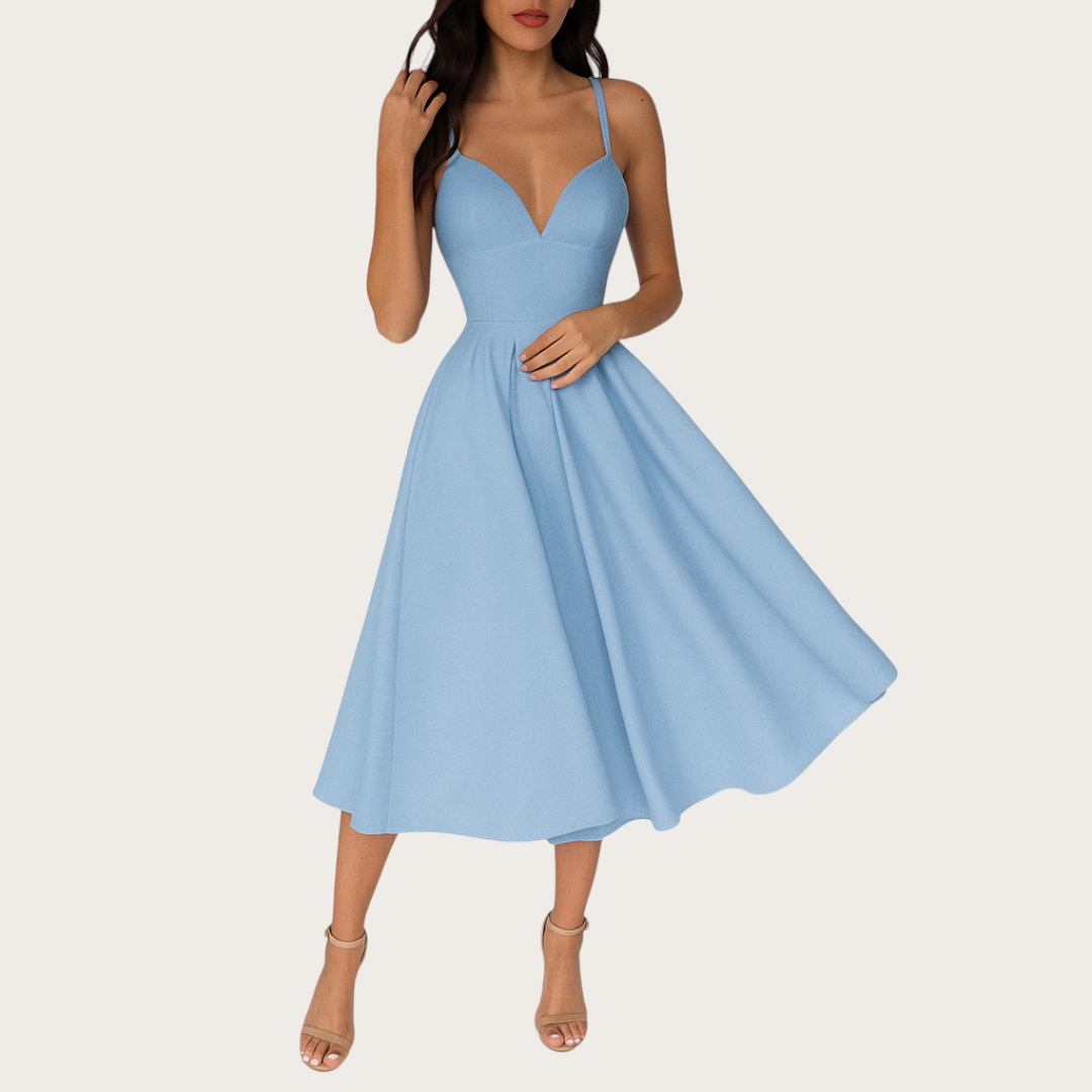 Damska Sukienka Koktajlowa z Dekoltem w Serek | Midi