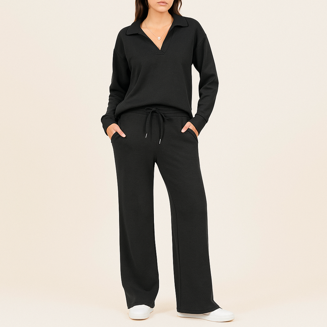 Damski Dwuczęściowy Zestaw Z Szerokimi Spodniami | Dekolt V