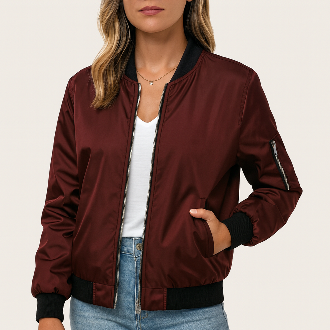 Damska Kurtka Bomber Z Zamkiem | Długi Rękaw