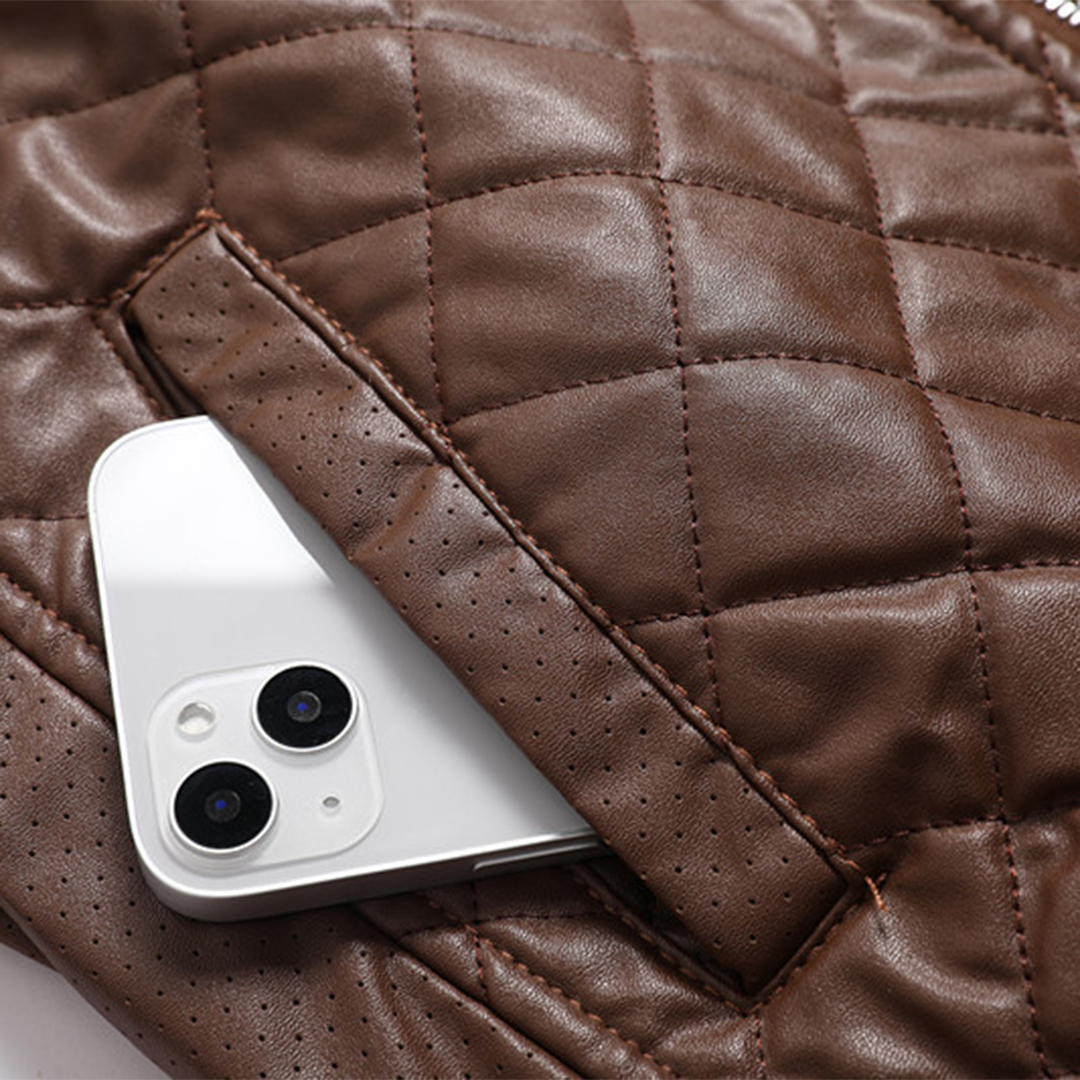 Ciepła skórzana kurtka z wysokim kołnierzem dla mężczyzn – elegancki styl