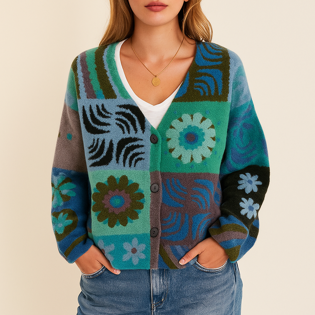 Damski Kardigan Na Guziki | Kwiatowy
