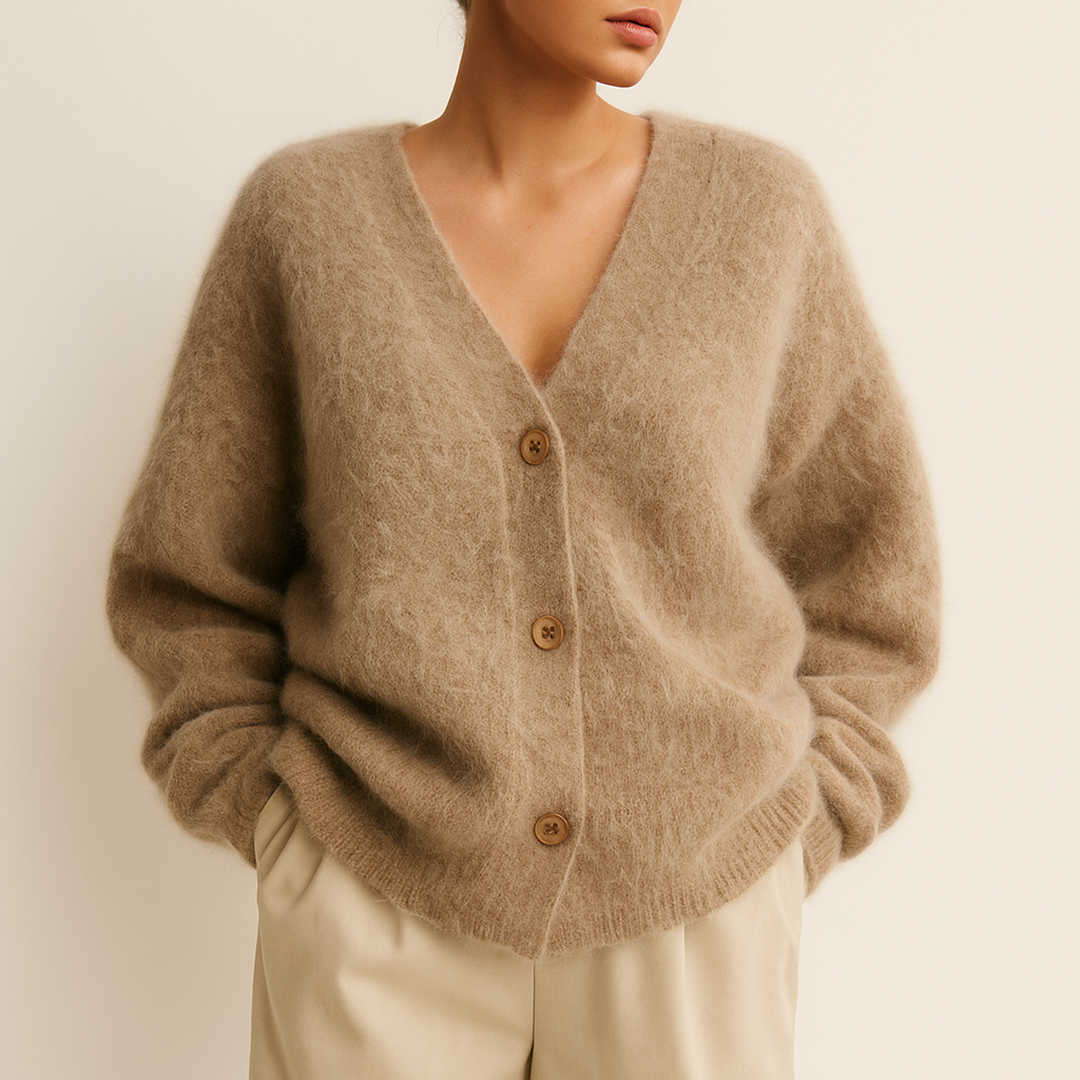 Damski Zimowy Kardigan Z Dekoltem W Serek | Długi Rękaw