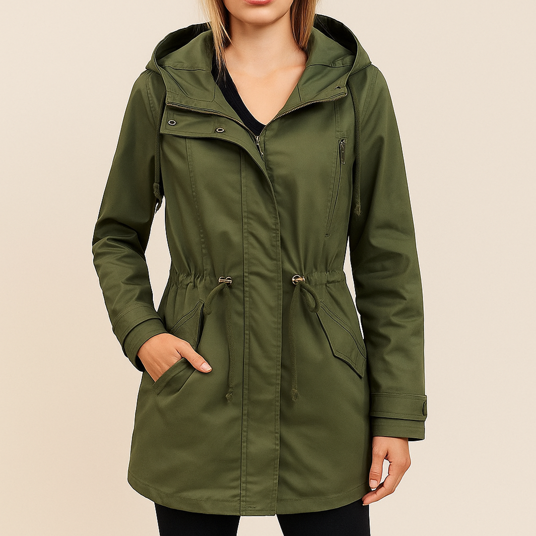 Damska Długa Kurtka Przeciwdeszczowa Z Zamkiem | Długi Rękaw