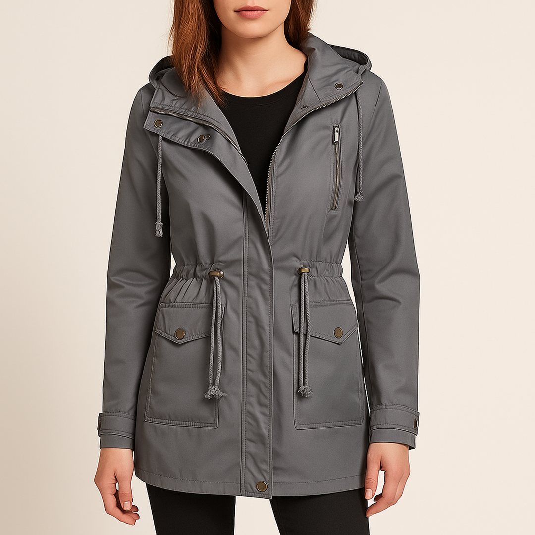 Damska Długa Kurtka Przeciwdeszczowa Z Zamkiem | Długi Rękaw