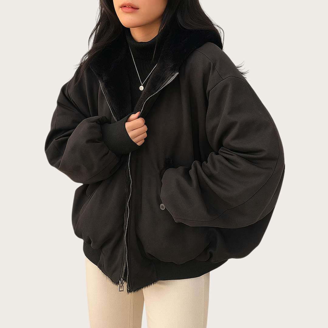 Damska Oversize Zimowa Kurtka | Z Zamkiem