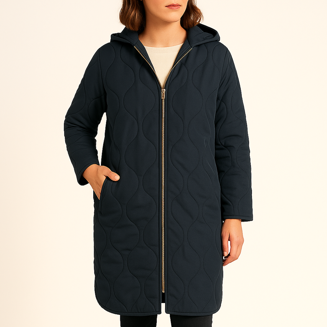 Damska Pikowana Kurtka Z Zamkiem | Długa