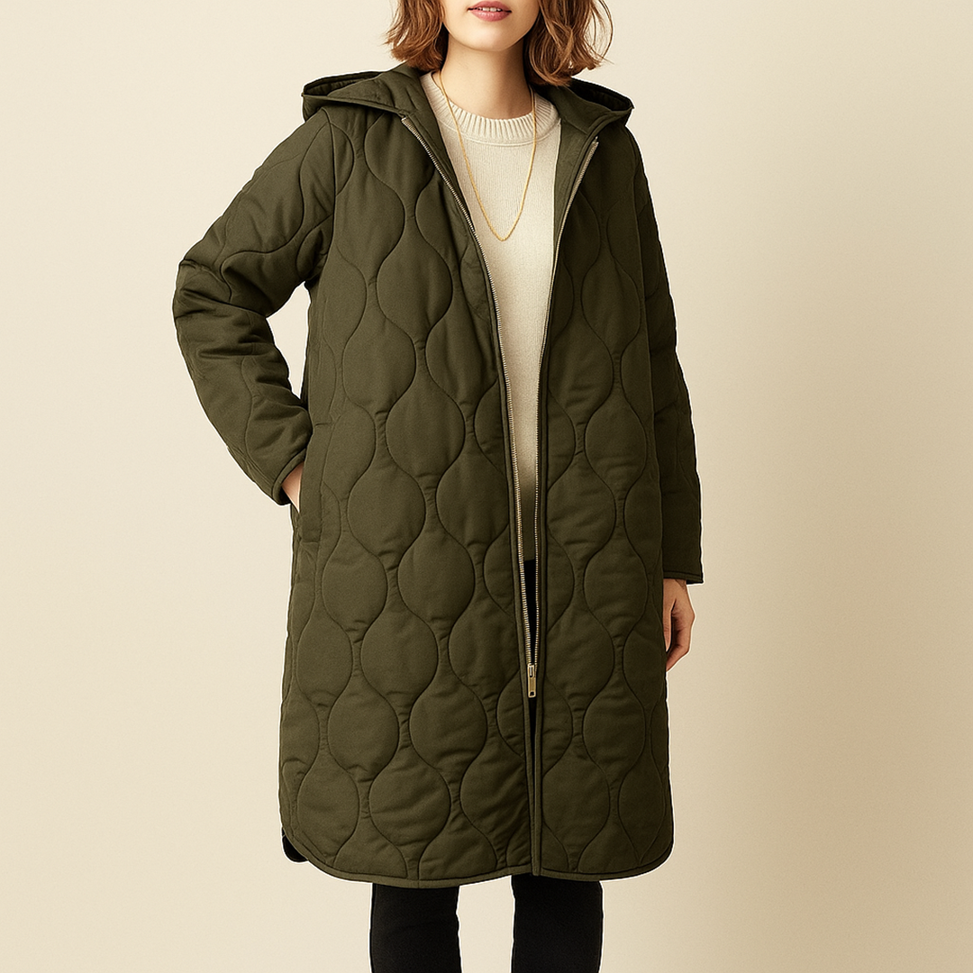 Damska Pikowana Kurtka Z Zamkiem | Długa