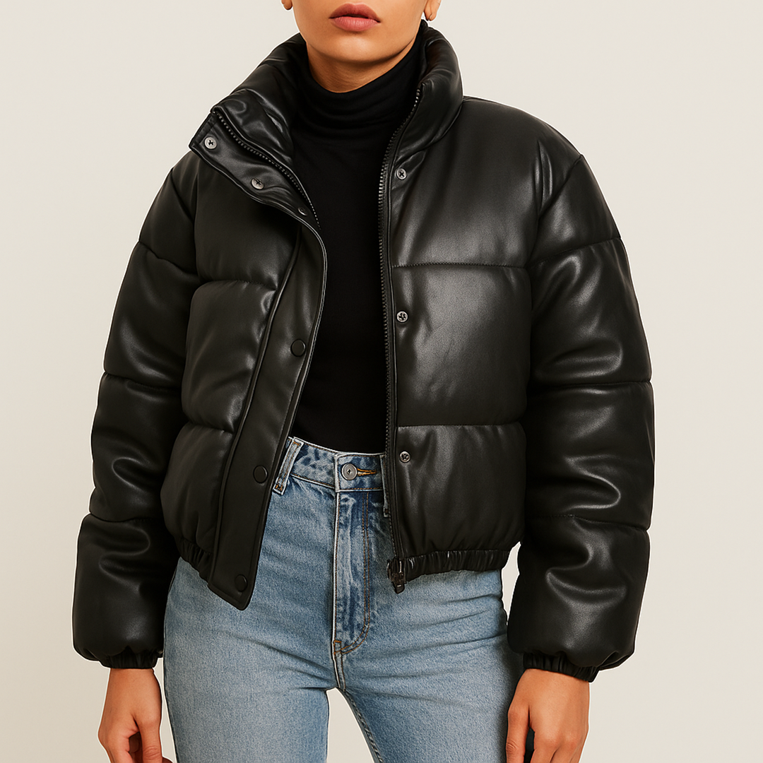 Damska Skórzana Pikowana Kurtka | Krótka