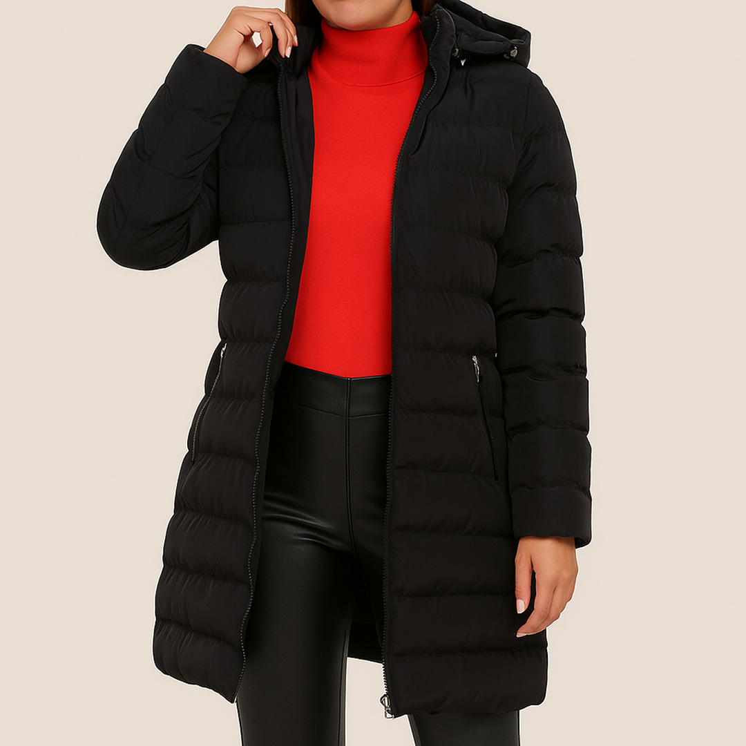 Damska Zimowa Kurtka Puchowa Z Kapturem | Zamek