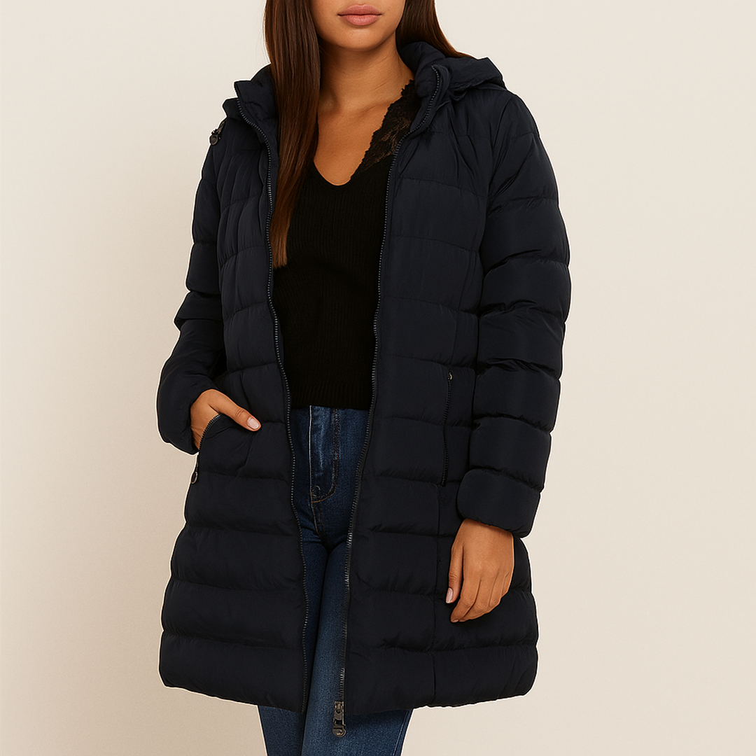 Damska Zimowa Kurtka Puchowa Z Kapturem | Zamek