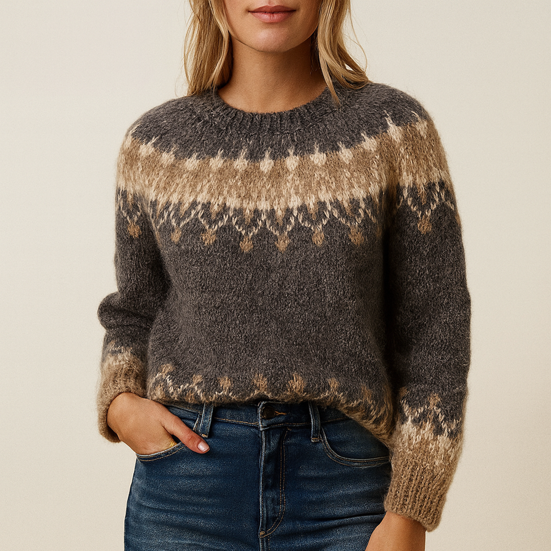 Damski Dzianinowy Sweter | Okrągły Dekolt