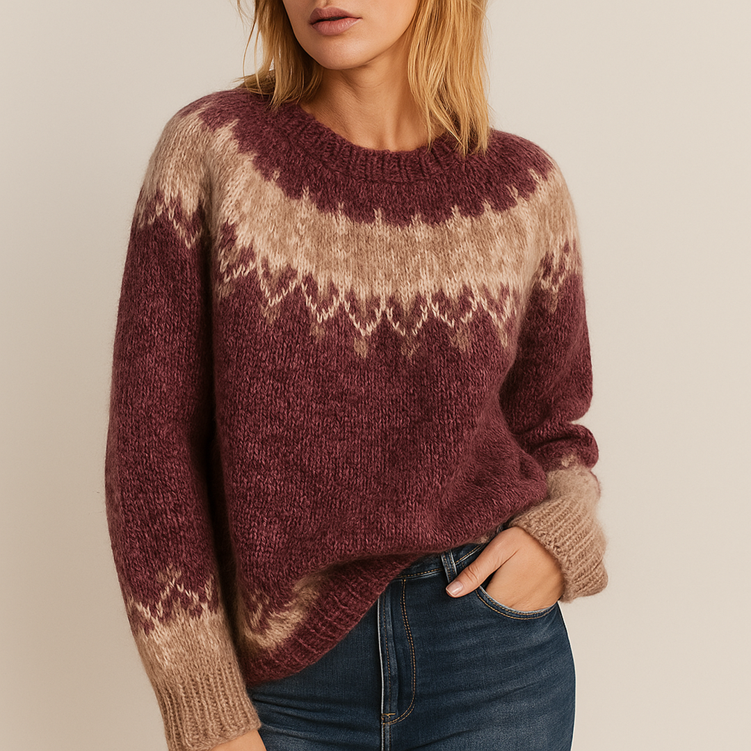 Damski Dzianinowy Sweter | Okrągły Dekolt