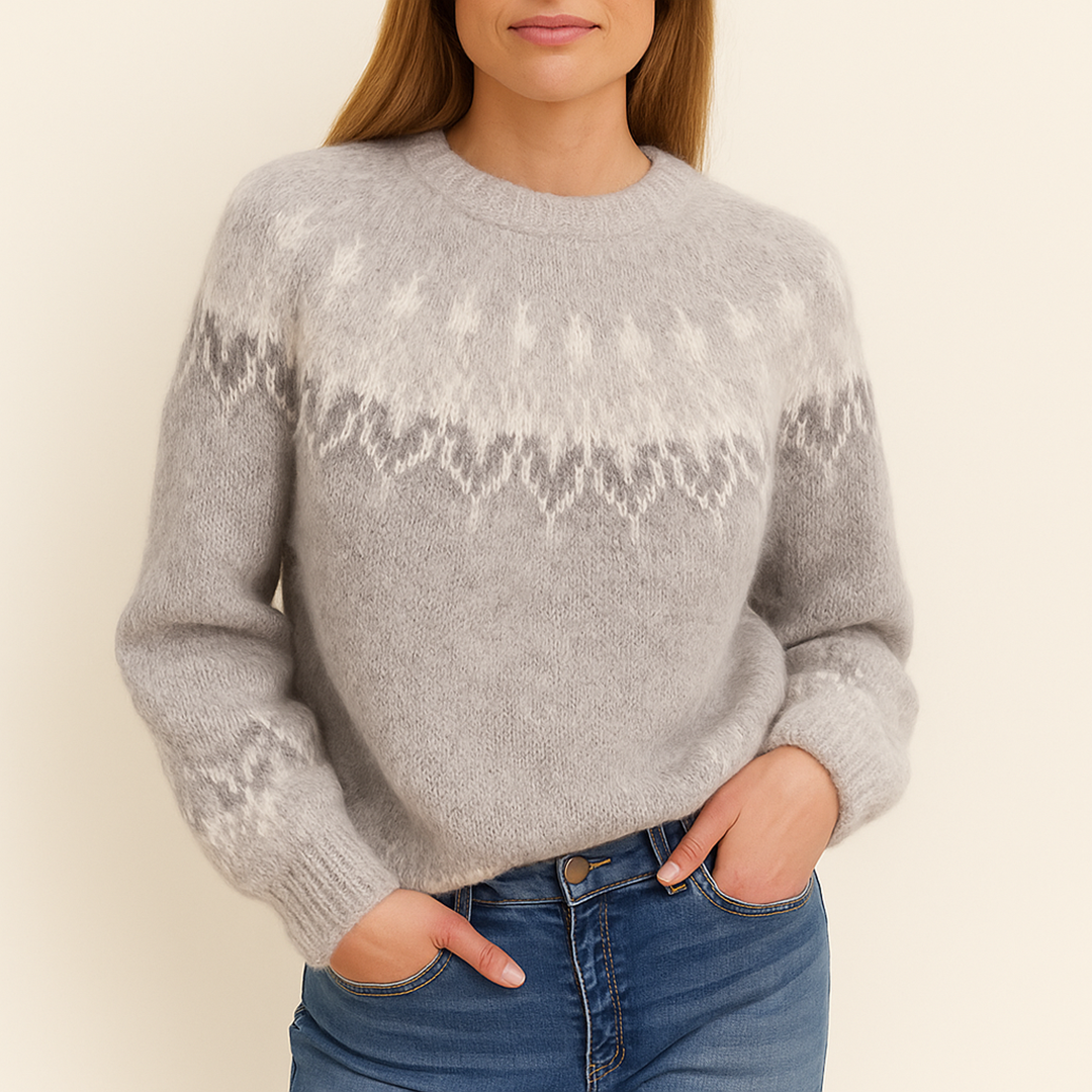 Damski Dzianinowy Sweter | Okrągły Dekolt