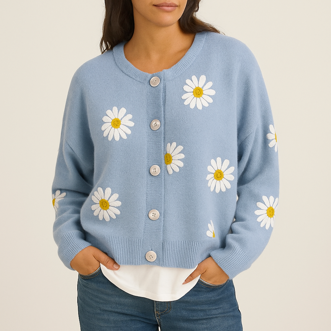 Damski Kardigan W Kwiatowy Wzór | Długi Rękaw