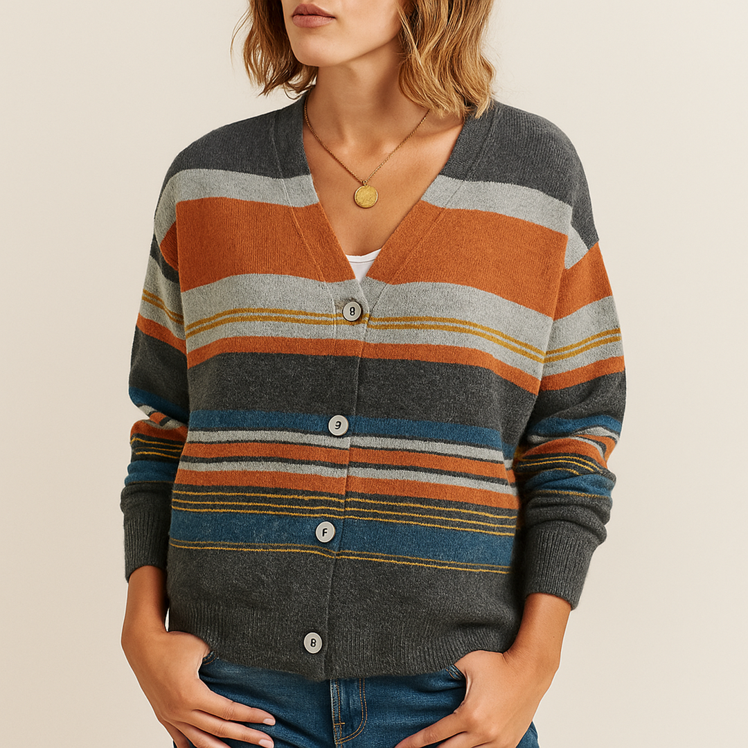 Damski Kardigan W Kwiatowy Wzór Z Dekoltem V | Z Guzikami