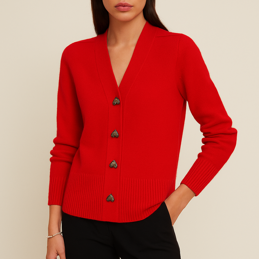 Damski Kardigan Z Dekoltem V | Z Guzikami W Kształcie Serca