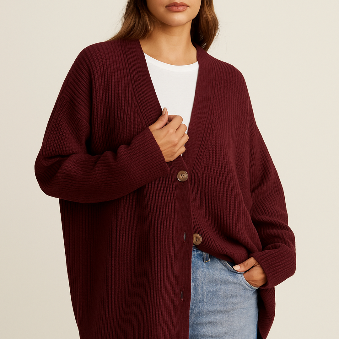 Damski Oversize Kardigan Dzianinowy | Z Guzikami