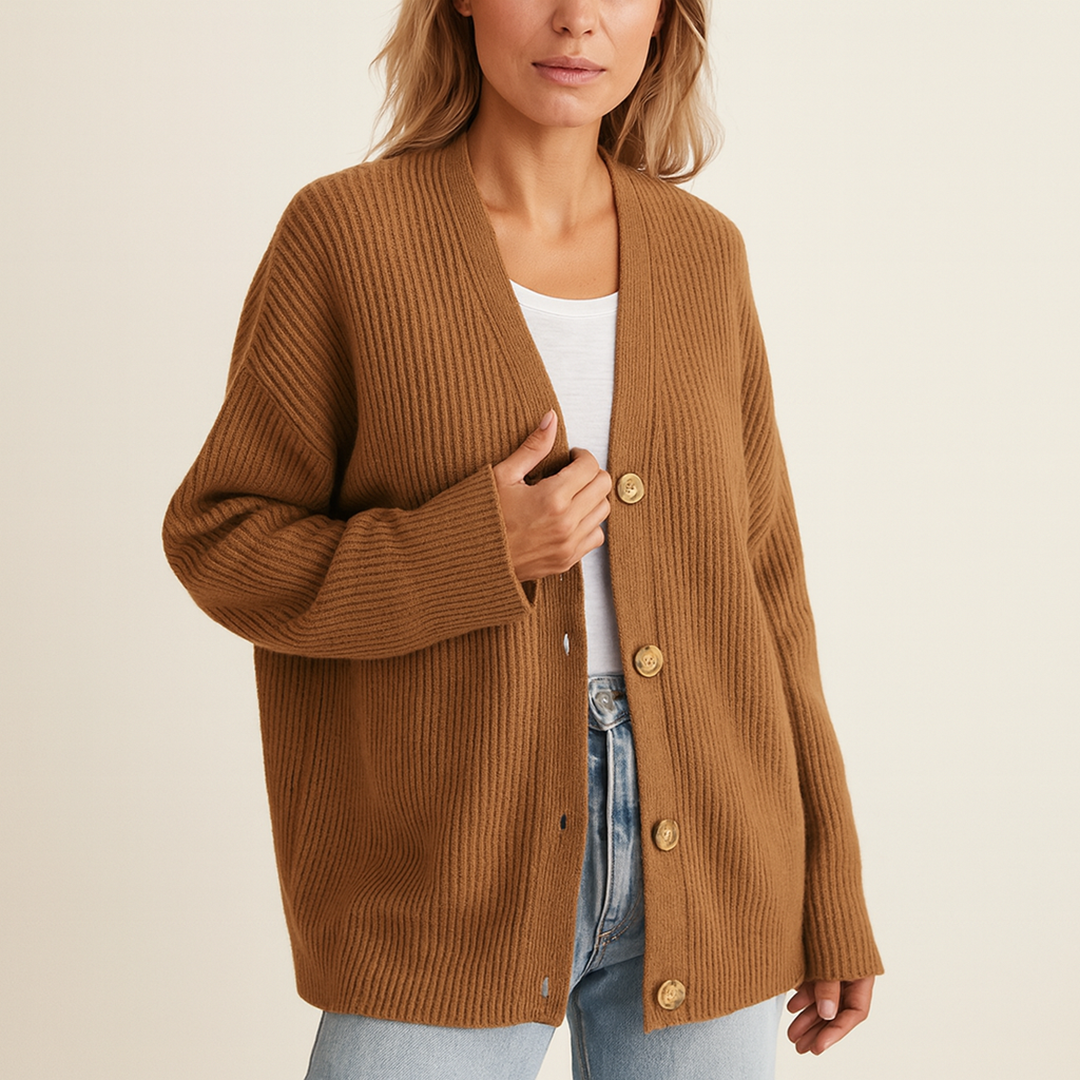 Damski Oversize Kardigan Dzianinowy | Z Guzikami