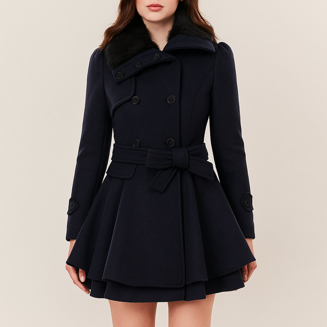 Damski Płaszcz Z Futrzanym Kołnierzem | Midi