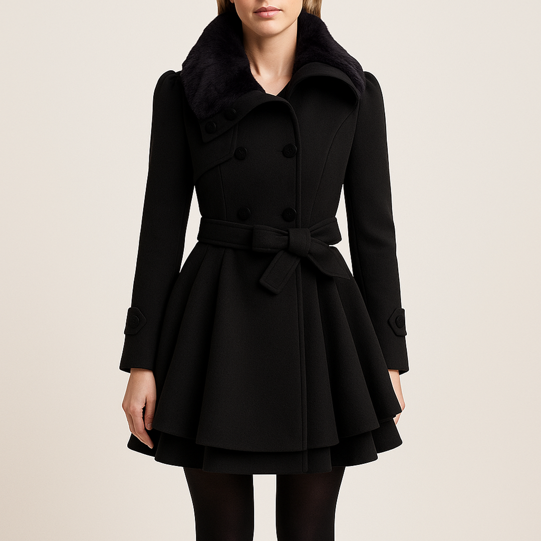 Damski Płaszcz Z Futrzanym Kołnierzem | Midi