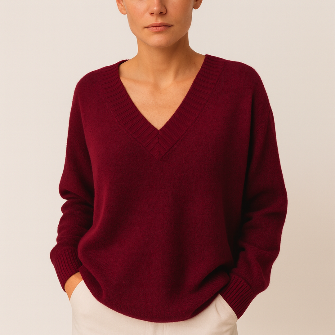 Damski Stylowy Dzianinowy Sweter | Dekolt V