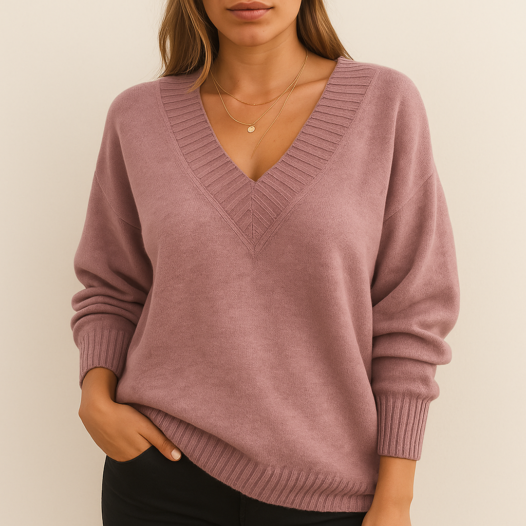 Damski Stylowy Dzianinowy Sweter | Dekolt V