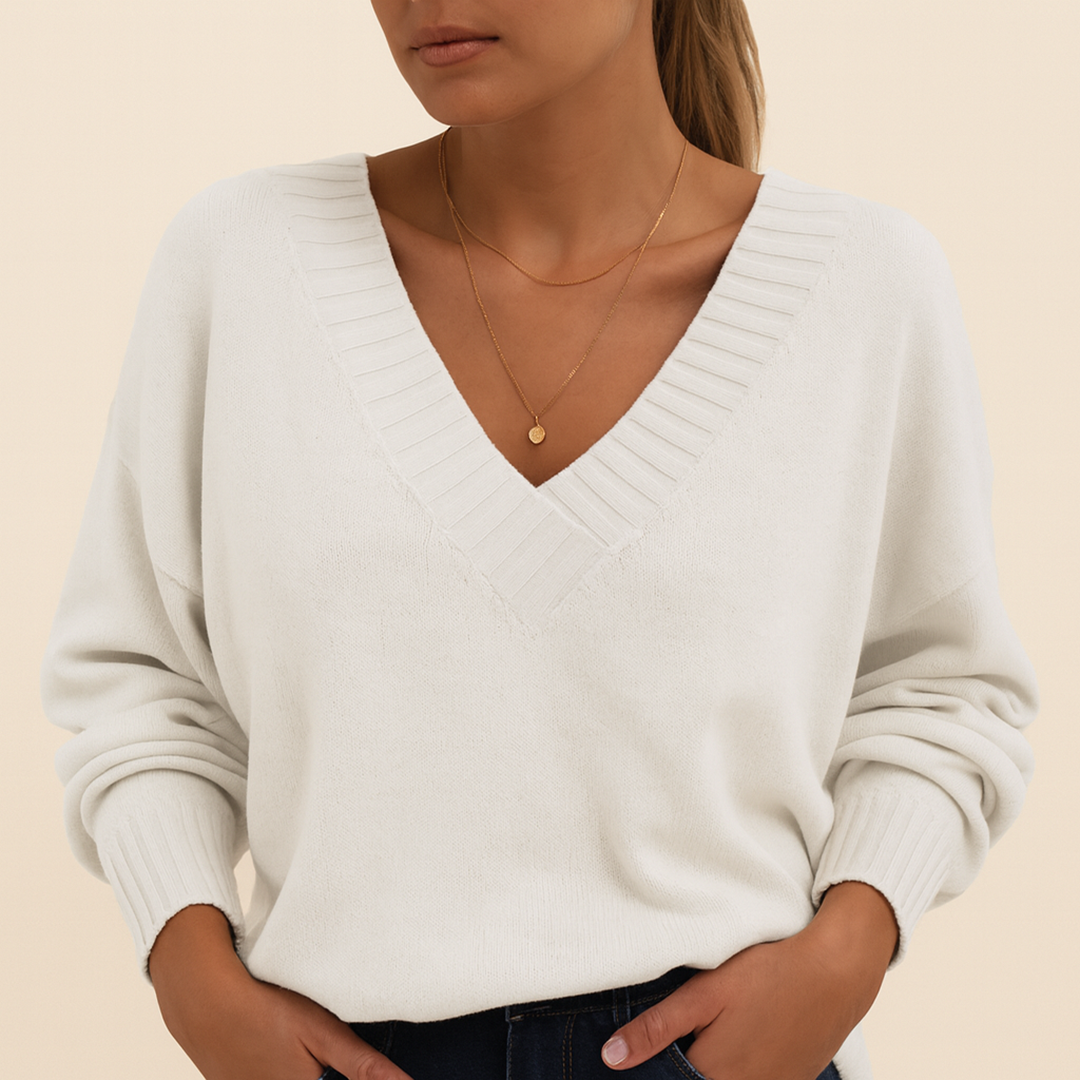 Damski Stylowy Dzianinowy Sweter | Dekolt V