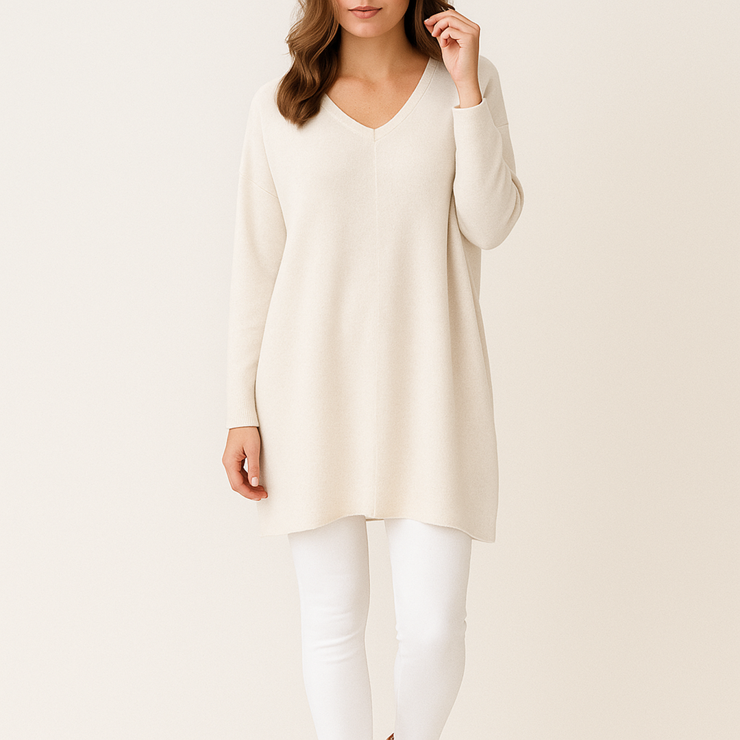 Damski Sweter Dzianinowy Casual Z Dekoltem V | Oversize