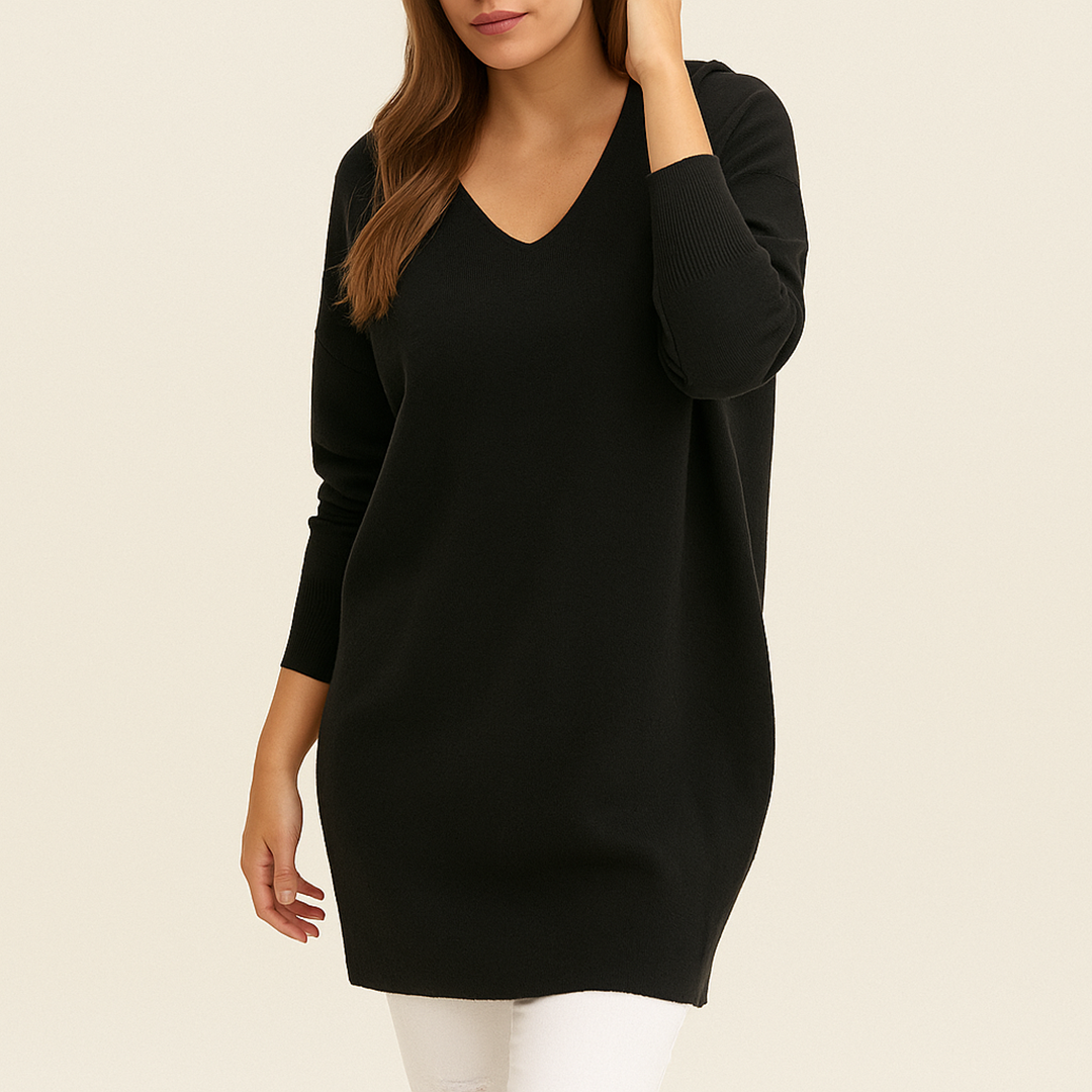 Damski Sweter Dzianinowy Casual Z Dekoltem V | Oversize