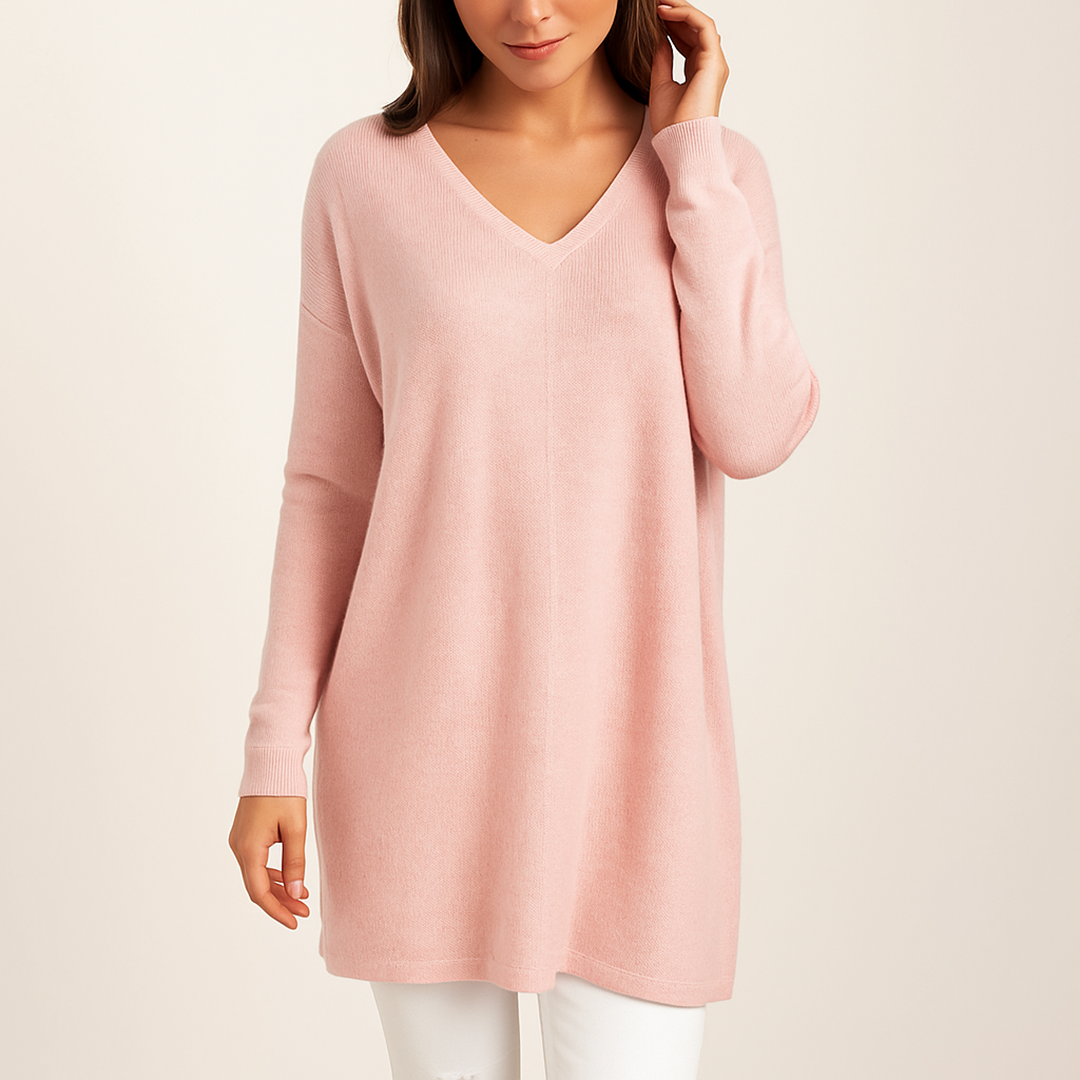 Damski Sweter Dzianinowy Casual Z Dekoltem V | Oversize