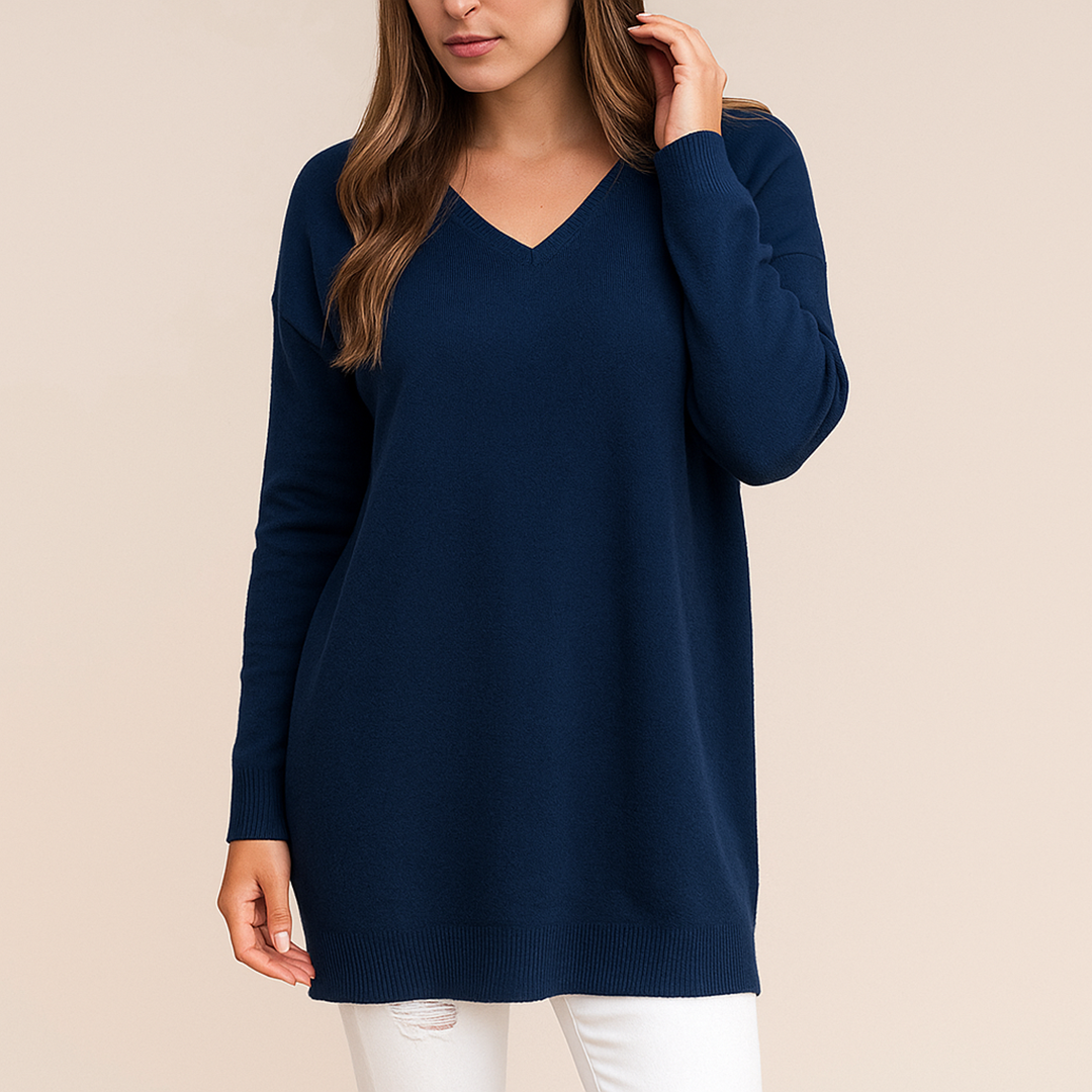 Damski Sweter Dzianinowy Casual Z Dekoltem V | Oversize