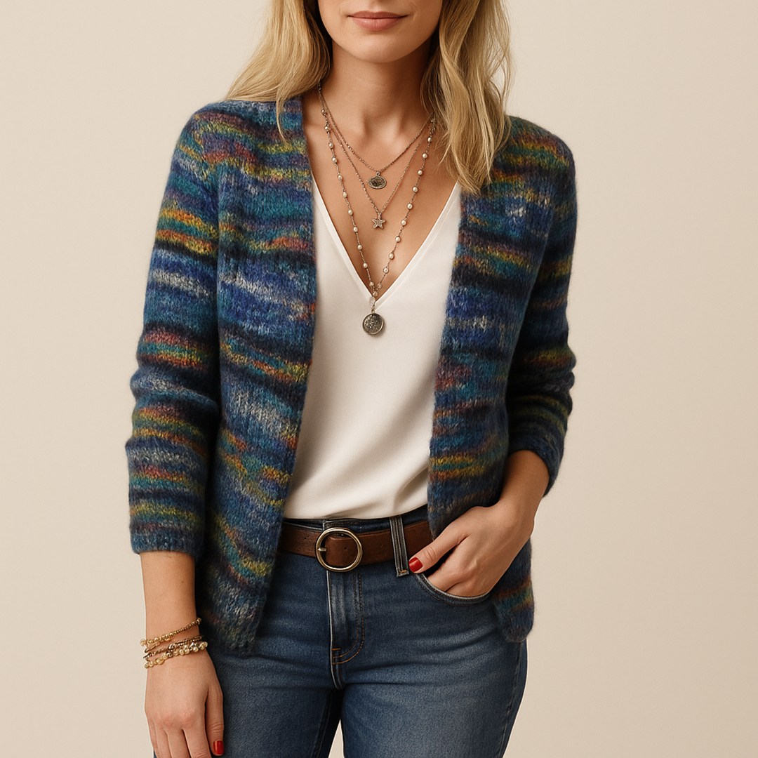 Damski Wielokolorowy Kardigan | Otwarty Przód