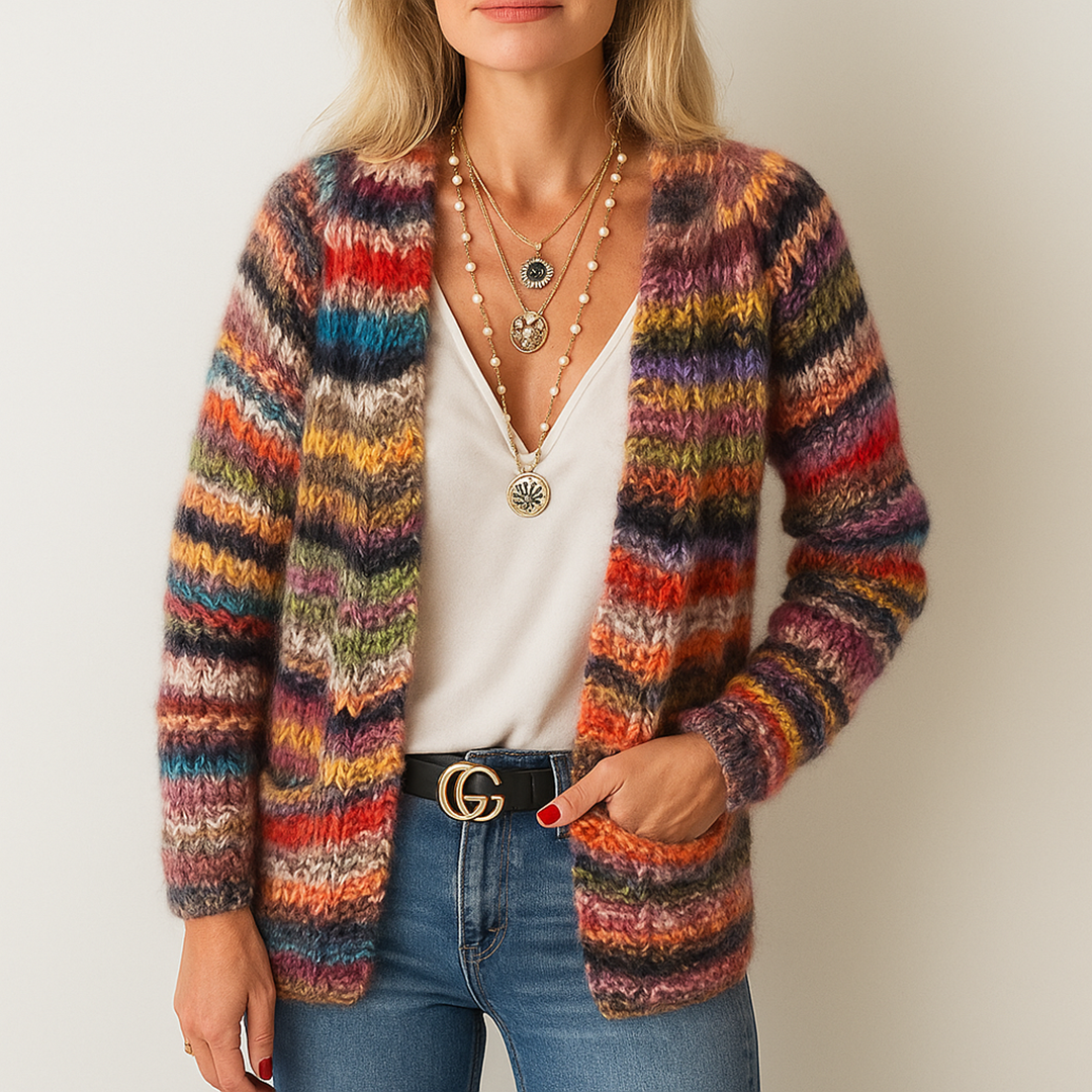 Damski Wielokolorowy Kardigan | Otwarty Przód