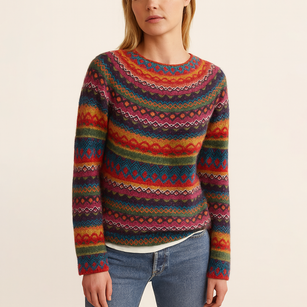 Damski Wielokolorowy Sweter W Paski | Zima