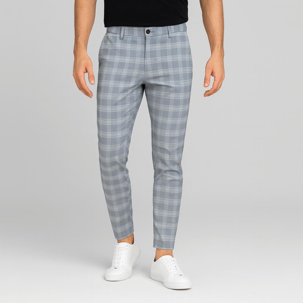 Elastyczne spodnie chino w kratkę dla mężczyzn – dopasowany, nowoczesny krój