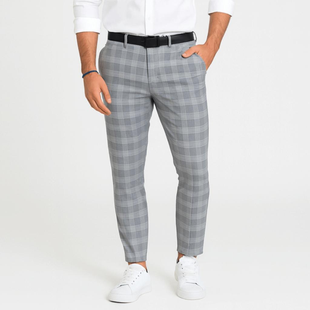 Elastyczne spodnie chino w kratkę dla mężczyzn – dopasowany, nowoczesny krój