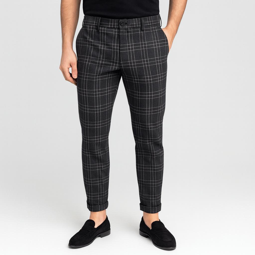 Elastyczne spodnie chino w kratkę dla mężczyzn – dopasowany, nowoczesny krój