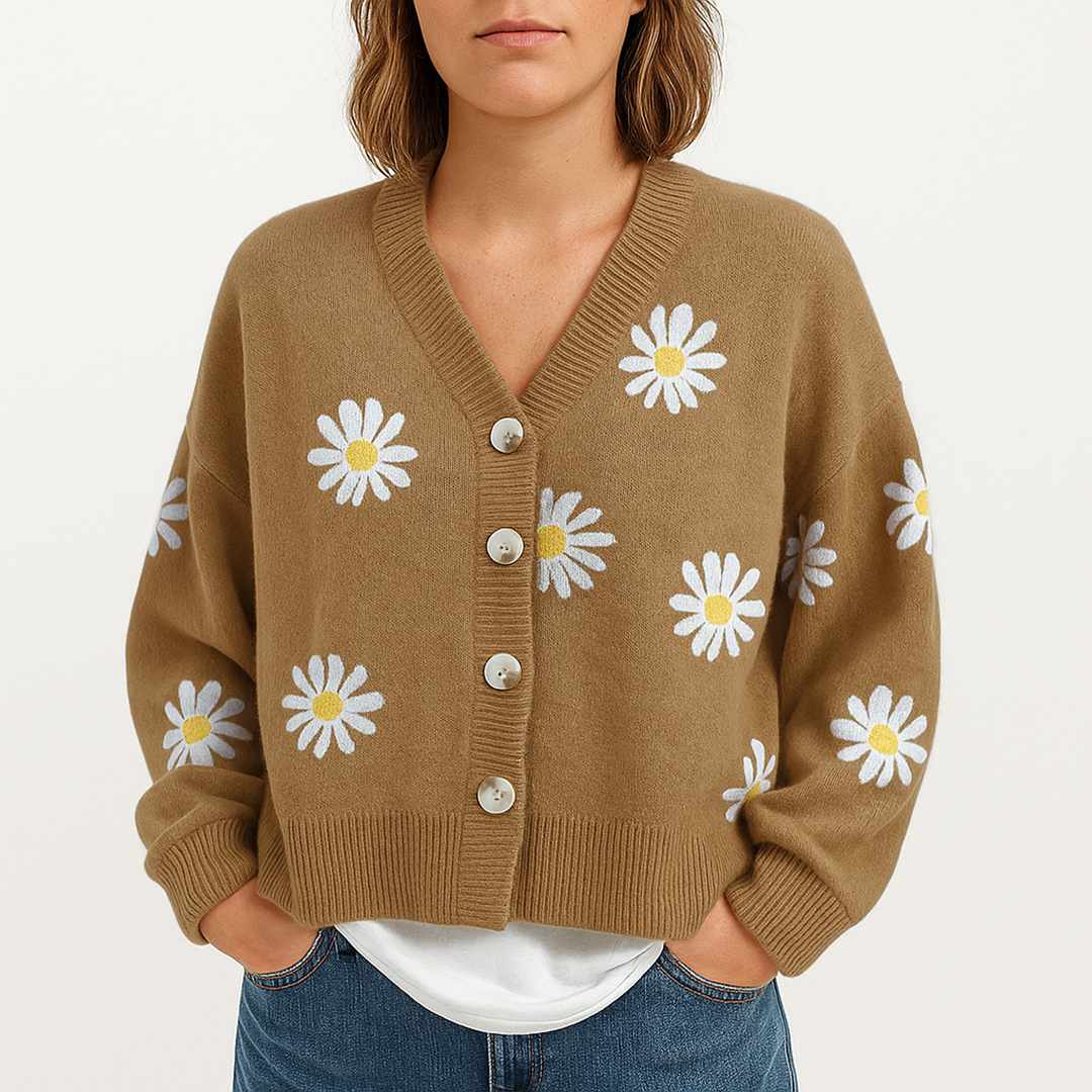 Damski Kardigan W Kwiatowy Wzór | Długi Rękaw