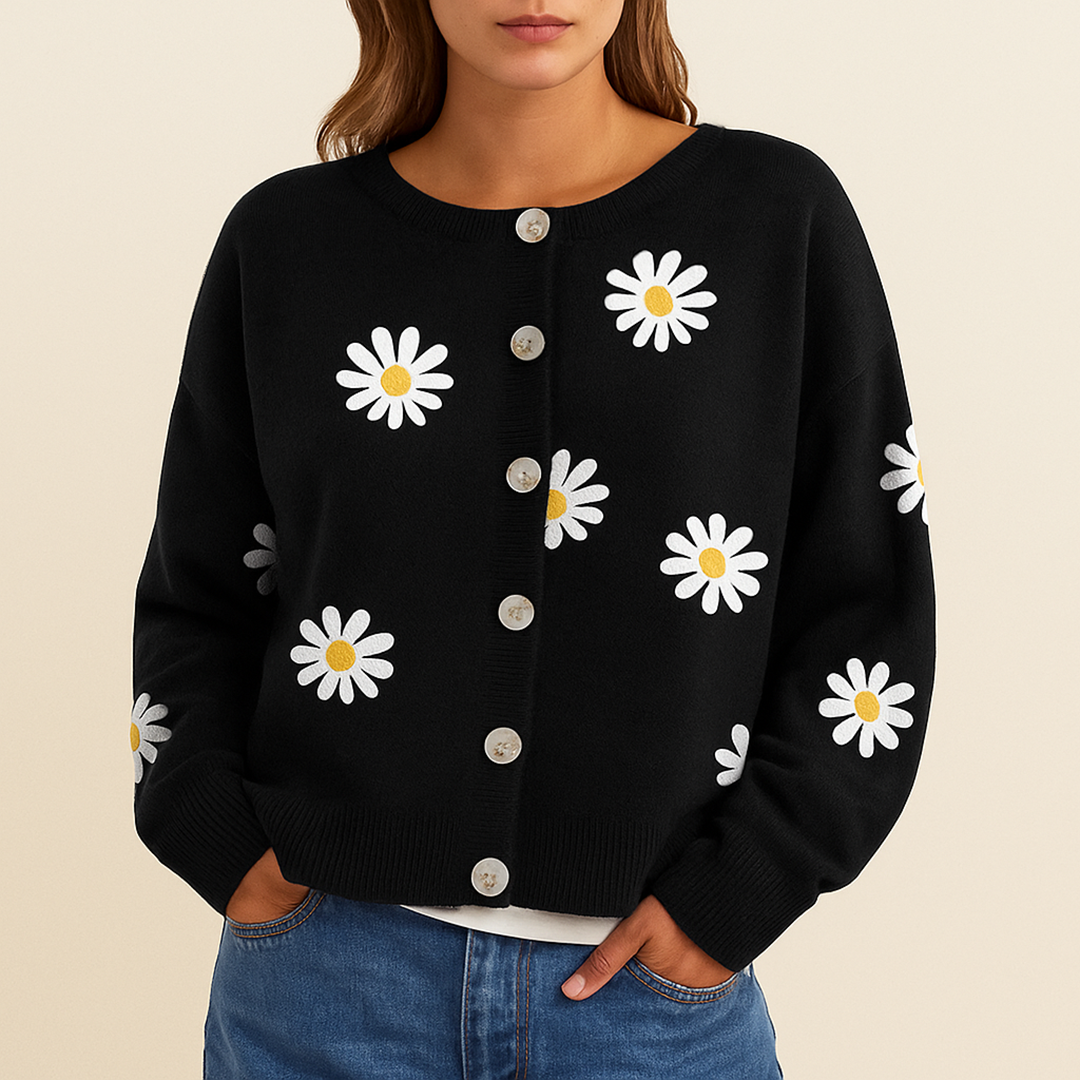 Damski Kardigan W Kwiatowy Wzór | Długi Rękaw