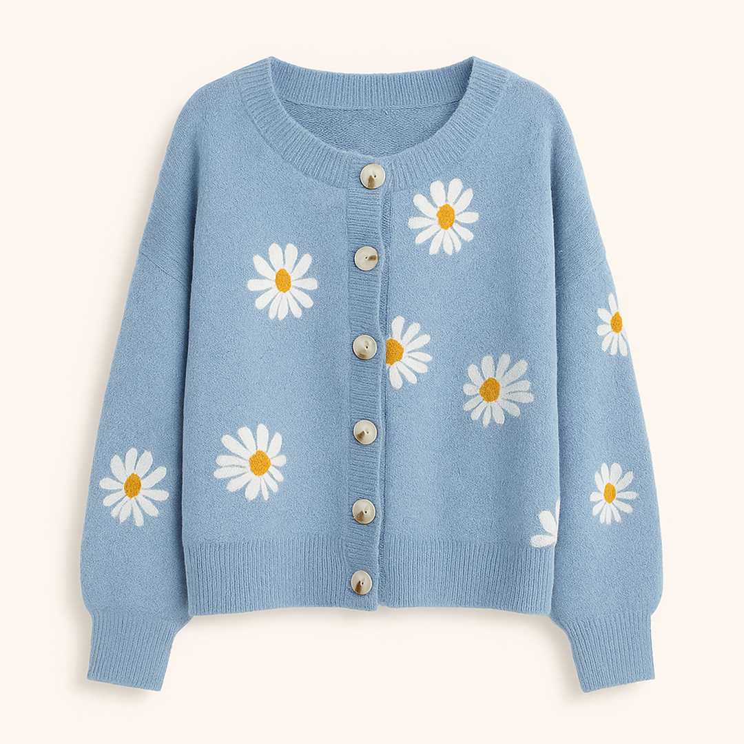 Damski Kardigan W Kwiatowy Wzór | Długi Rękaw