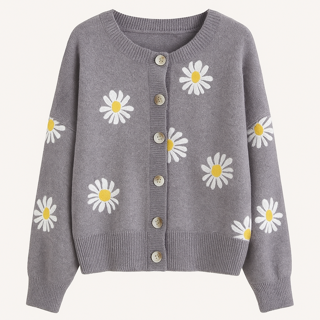 Damski Kardigan W Kwiatowy Wzór | Długi Rękaw