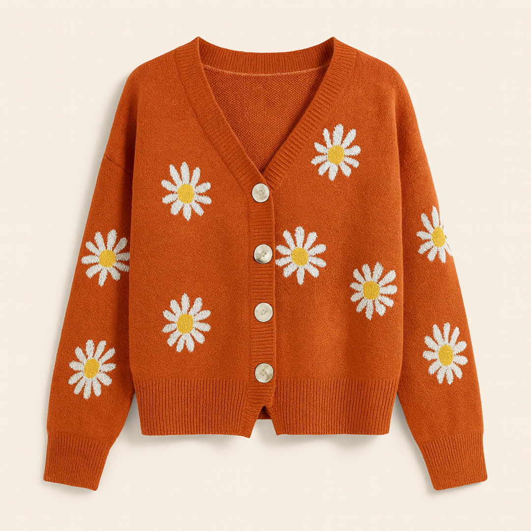 Damski Kardigan W Kwiatowy Wzór | Długi Rękaw