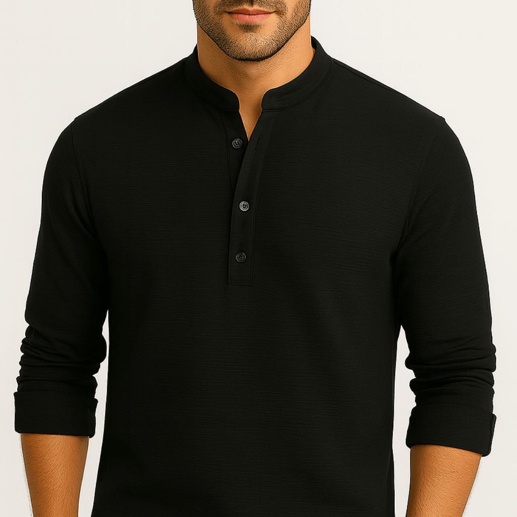 Koszula lniana przewiewna ze stójką i podwiniętymi rękawami – koszula letnia