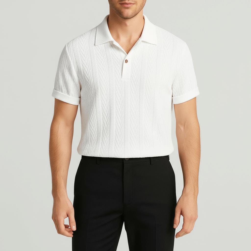 Koszula z krótkim rękawem i teksturą żakardową oraz proste spodnie zestawy